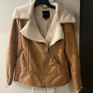 Brown faux suede and shearling aviator jacket